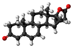 Ball-and-stick model of the canrenone molecule