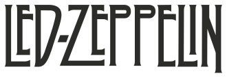 The name Led Zeppelin in irregular capitals in black and white