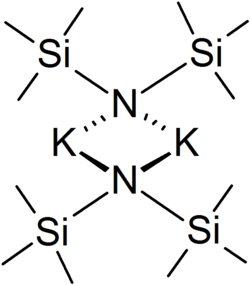 Stereo, skeletal formula of potassium bis(trimethylsilyl)amide dimer