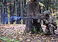 U.S. infantryman from the 2nd Battalion of the 502nd Infantry Regiment firing an XM250, 2023