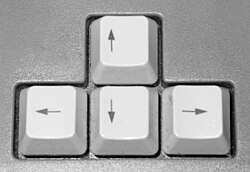 A cluster of four square keyboard keys in an inverted-T arrangement marked with up, left, down, and right arrows.