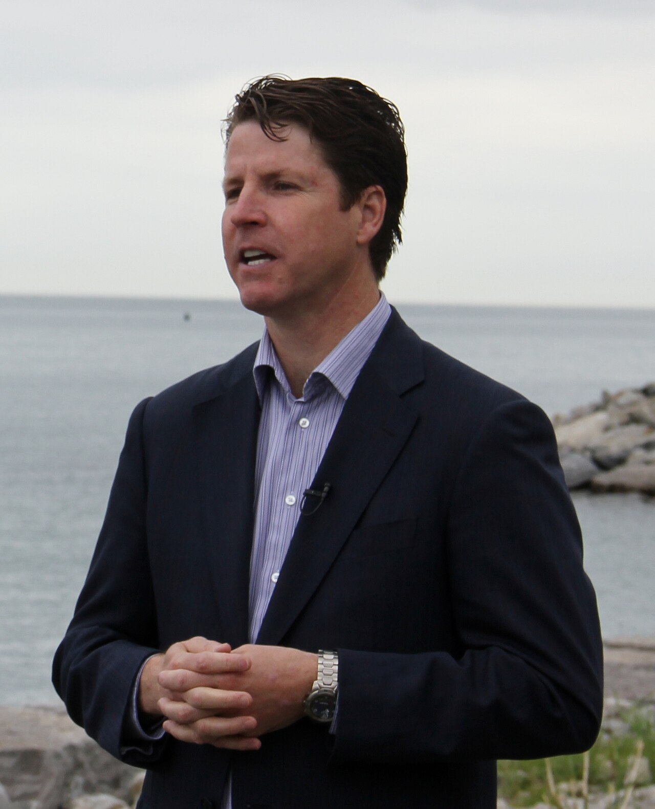 MP Bernard Trottier announcing the official opening of Mimico Waterfront Park (cropped).jpg