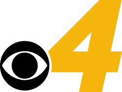 A gold italic sans-serif numeral 4 with a cutout on the left side for the CBS eye logo