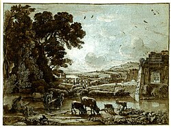 Drawing of Pastoral landscape with the Arch of Titus at Longford Castle[29]