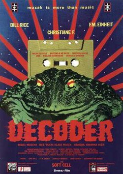 Poster for the 1984 film Decoder showing stylized imagery and text