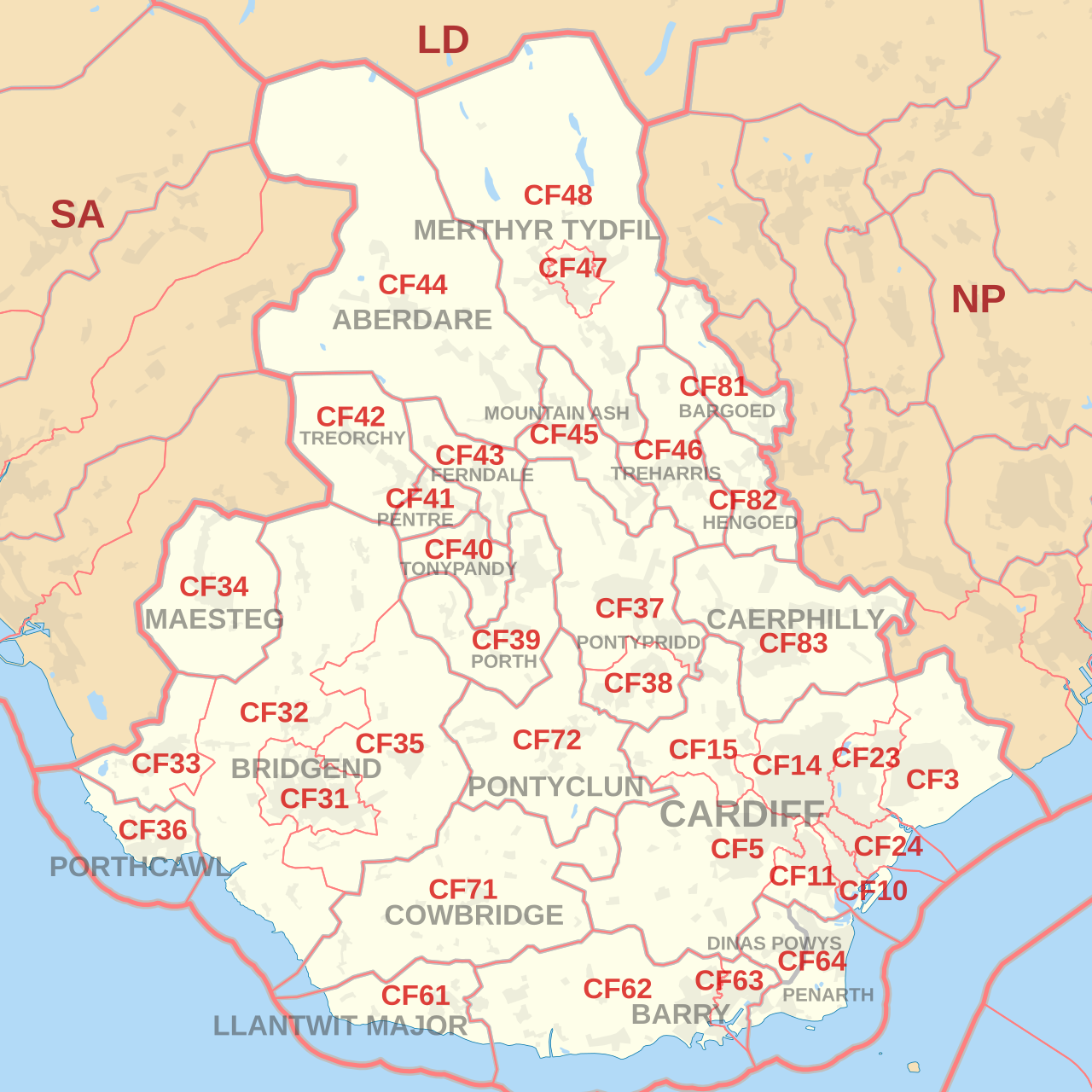 CF postcode area map.svg