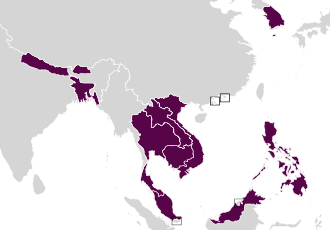 A coloured map of the countries of East Asia}}}