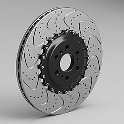 Ventilated 2-Piece Floating Disc Curve drilled & slotted Brake Rotor CAD Model