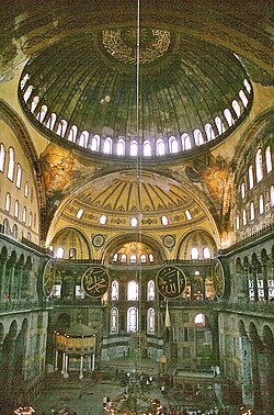 The 6th-century Hagia Sophia's upper dome acts as a roof lantern