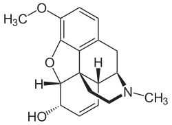 2D representation of the chemical structure of codeine .