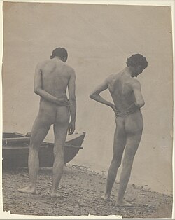 Title: [Thomas Eakins and John Laurie Wallace on a Beach] Artist: Thomas Eakins (American, Philadelphia, Pennsylvania 1844–1916 Philadelphia, Pennsylvania) Date: ca. 1883 Medium: Platinum print Dimensions: 25.5 x 20.4 cm (10 1/16 x 8 1/16 in.), irregular Met Museum Collection