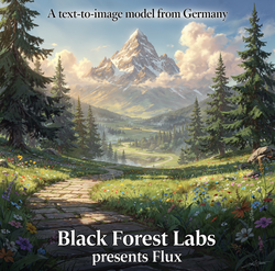 AI-generated digital artwork of a path to the mountain surrounded by pine trees