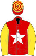 Red, white star, yellow sleeves, red and yellow hooped cap