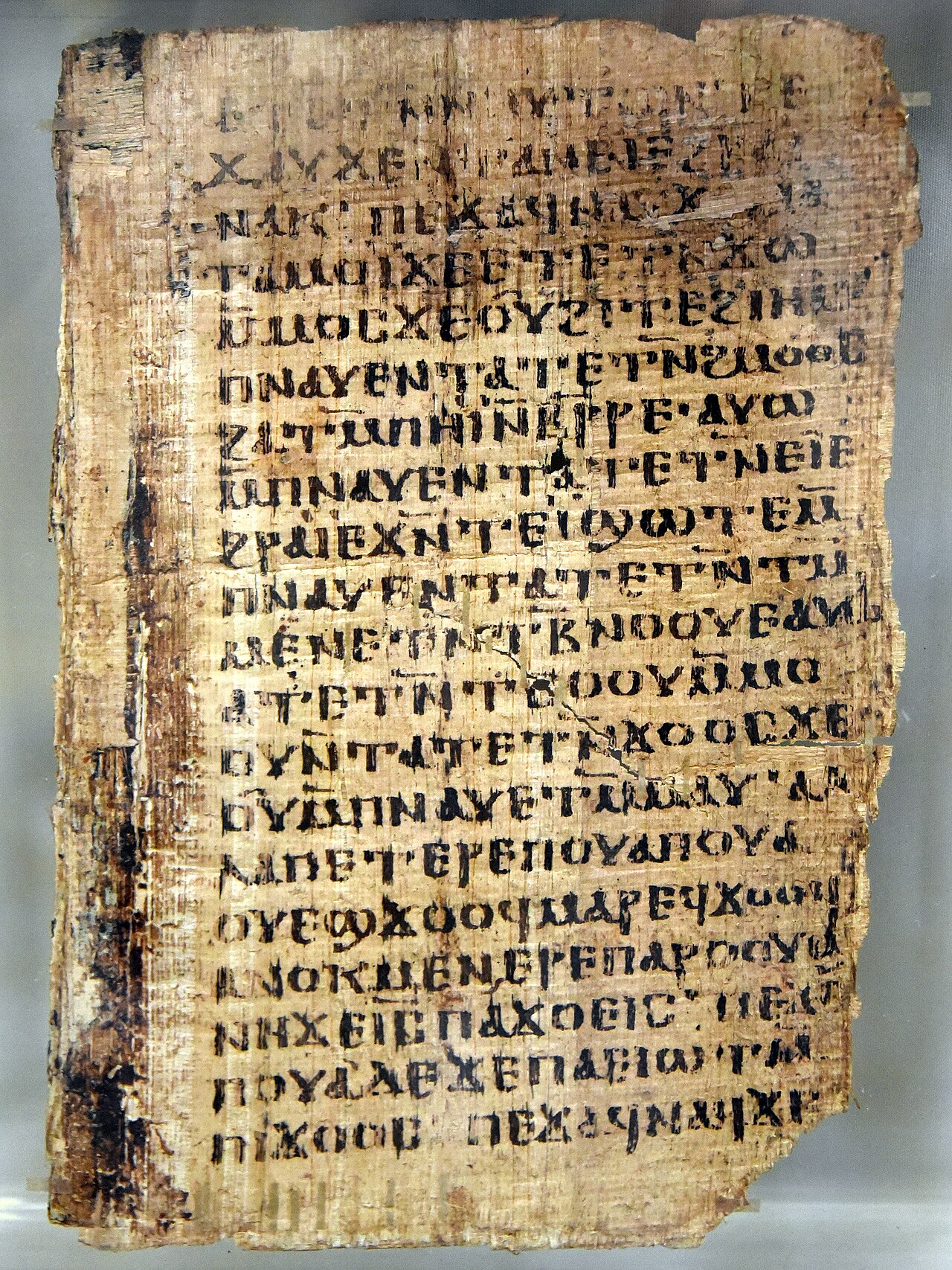 The Life of Shenoute, Sahidic Coptic script, papyrus, 6th-7th century CE. From Egypt. British Museum.jpg