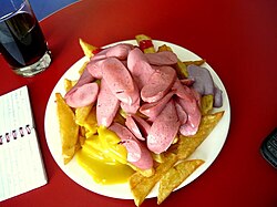 The salchipapas' high energy content is a concern for advocates of public health.