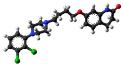 Ball-and-stick model of the aripiprazole molecule