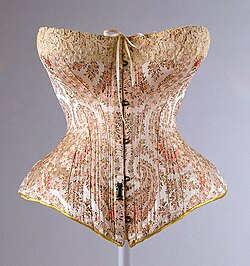 French corset made of patterned silk, 1891