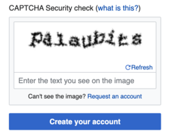A CAPTCHA challenge on Wikipedia