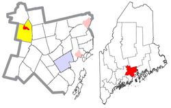 Location of Unity (in red) in Waldo County and the state of Maine