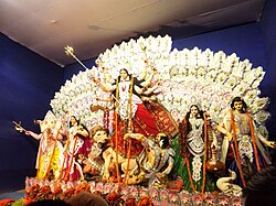 A murti, or representation, of the goddess Durga shown during the Durga Puja festival