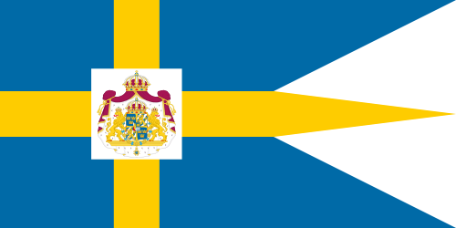 Royal standard of Sweden with the greater coat of arms, used by the king and queen