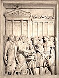 Tibia player in scene of Bas relief from Arch of Marcus Aurelius showing sacrifice