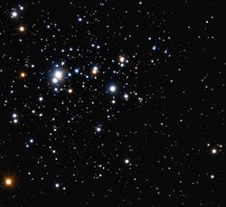 Trumpler 14 as seen by the Multi-conjugate Adaptive optics Demonstrator (MAD) mounted on ESO's Very Large Telescope (VLT). Image is based on a combination of K and H filters. Field of view is about two arcminutes across.