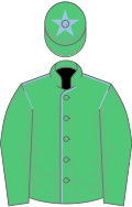 Emerald green, light blue seams, emGreen sleeves, emGreen cap,light blue star