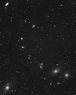 Visible wavelength image of Virgo cluster with M87 near lower left