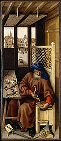 At work, Mérode Altarpiece, Robert Campin, 1420s