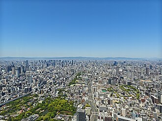 Central Osaka looking north from the Abeno Harukas observation deck (2026)