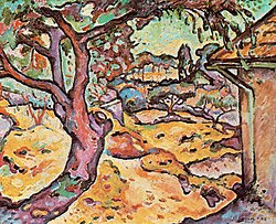 Georges Braque, 1906, L'Olivier près de l'Estaque (The Olive tree near l'Estaque). At least four versions of this scene were painted by Braque, one of which was stolen from the Musée d'Art Moderne de la Ville de Paris during the month of May 2010.[28]