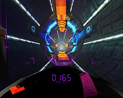 Track features as well as HUD elements can be seen in this screenshot.