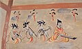 An early depiction of pipa player in a group of musicians. From the Dingjiazha Tomb No. 5, period of the Northern Wei (384-441 A.D.)
