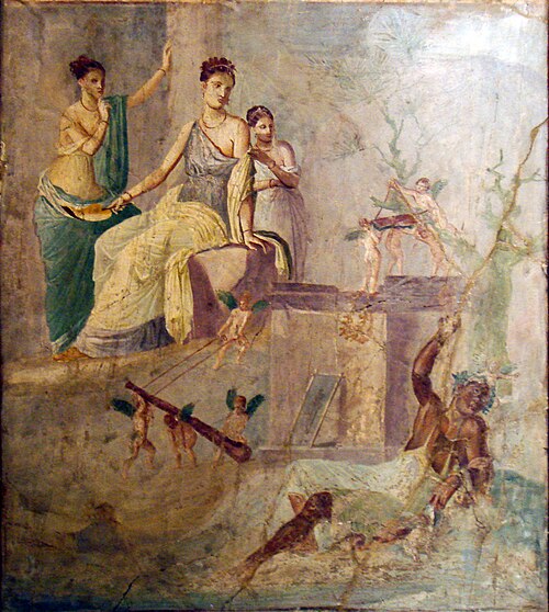 Hercules drunk and Omphale. Fresco from House of the Prince of Montenegro, Pompeii, 25–35 CE