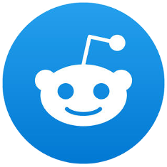 A blue circular logo with a white Reddit "Snoo" mascot in the middle