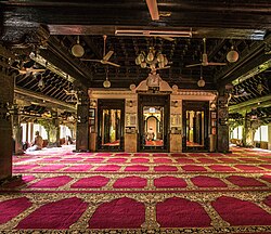 Central prayer hall with Dravidian style of the Masjid Zeenath Baksh, in Dakshina Kannada, India from the Kingdom of Mysore period