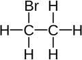 Skeletal formula of bromoethane with all explicit hydrogens added