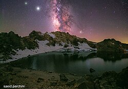 Crater lake at night