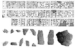 Nippur vase of Lugalzagesi, where Lugalzagesi describes himself as "son of Ukush" (𒌉 𒌑𒌑, dumu u2-kuš3, in the 9th column from top right)