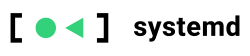 systemd logo, showing green circle and reverse symbol enclosed by bracket