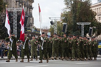 Canadian military personnel participating in the Ukrainian Independence Day military parade in Kyiv, 2017