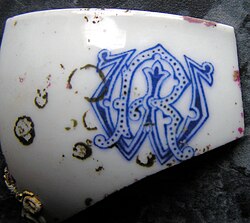 Broken Imperial German Navy teacup with monogram WR ('Wilhelmus Rex', William, King [of Prussia])