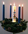 Advent wreath with a Christ candle in the center