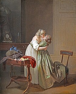 Two Young Women Kissing, 1789-1793