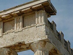 Triglyphs (slotted for the insertion of metopes) in the Doric frieze of the Temple of Aphaia.