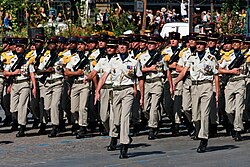 Members of 21e RIMA in parade formation