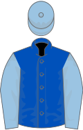 Royal blue, light blue sleeves and cap