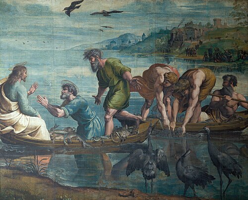 The Miraculous Draught of Fishes (1515), Victoria and Albert Museum. One of the seven remaining Raphael Cartoons for tapestries for the Sistine Chapel
