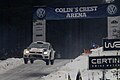 Sébastien Ogier and Julien Ingrassia driving a Volkswagen Polo R WRC at Colin's Crest Arena during 2014 Rally Sweden.